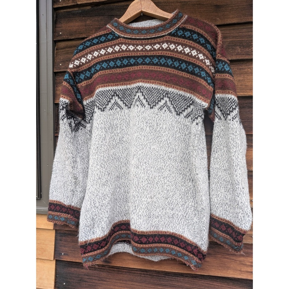 Alpaca Mens Multicolor Aztec Long Sleeve Soft Peru Pullover Sweater Size Medium